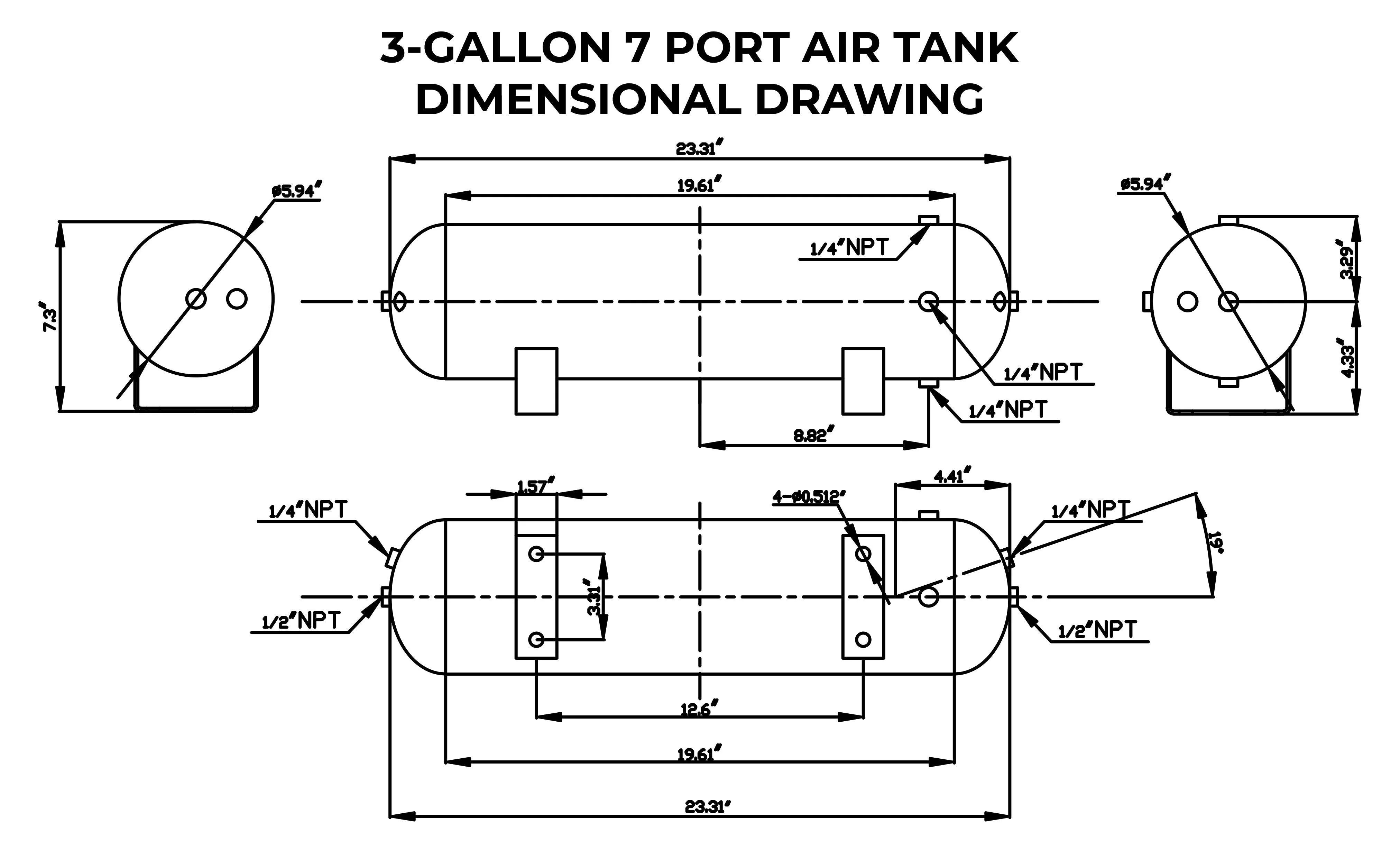 3 Gallon 7 Port Steel Air Tank - Image 3